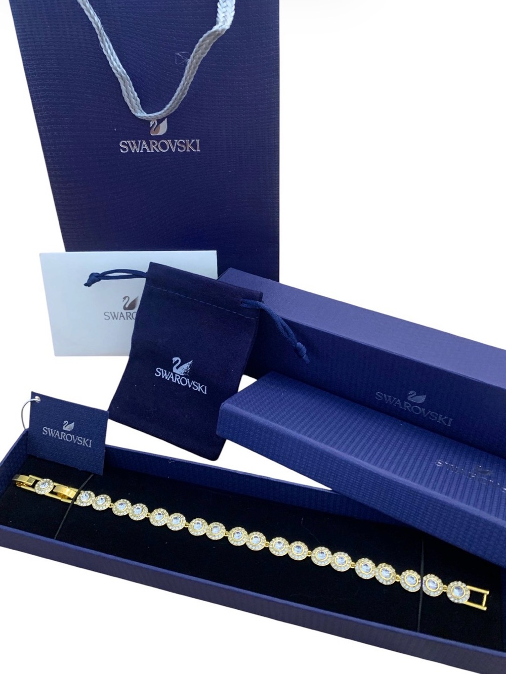 Swarovski Women's Una Angelic Halo
Tennis bracelet 14 7/8" Rhodium Yellow Gold